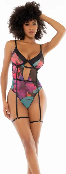 Mapale Crni Cvetni Print Bodi S/M sa Podesivim Trakama