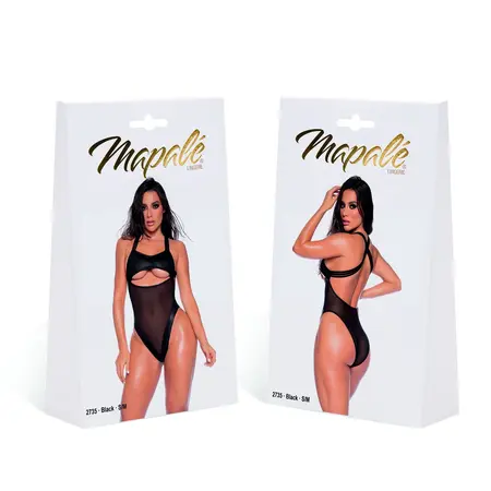 Mapale Bodysuit L/XL Black - Wet Look & Mesh, Adjustable Fastening