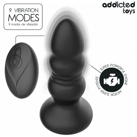 Addicted Toys Rotating Vibrating Plug LED Remote 11.9cm Silicone Black