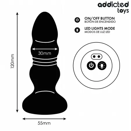 Addicted Toys Rotating Vibrating Plug LED Remote 11.9cm Silicone Black