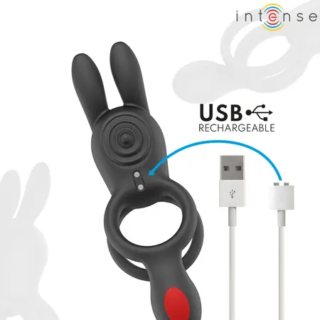 Intense Quinn Double Stimulation Ring with Remote, 9 Modes, Silicone, Black