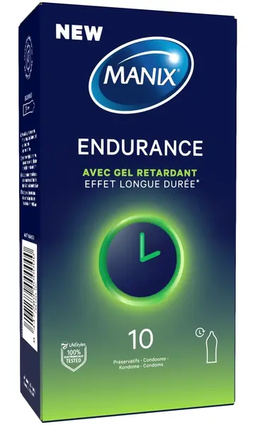 Manix Endurance pakovanje od 10 komada kondomi od lateksa za produženo zadovoljstvo 53 mm