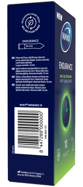 Manix Endurance pakovanje od 10 komada kondomi od lateksa za produženo zadovoljstvo 53 mm