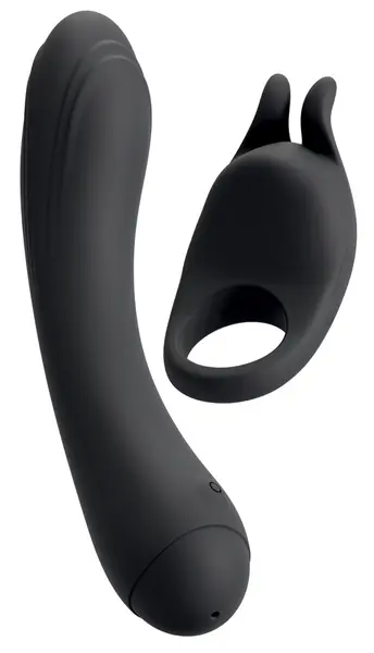 Couples Choice Duo vibrator 3 u 1 silikonski set sa prstenom koji se skida, ljubičasti