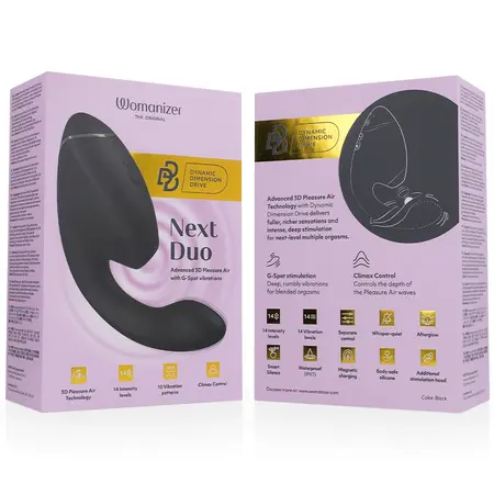 Womanizer Duo Next Black dualni stimulator sa vazdušnim talasima i vibracijom