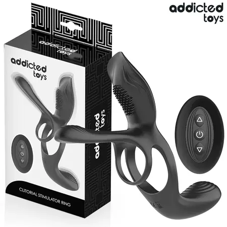 Addicted Toys Double Ring System with Multi-Zone Vibrating Stimulator, Black