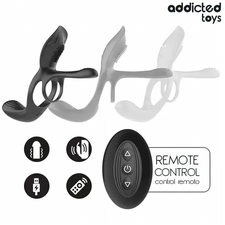 Addicted Toys Double Ring System with Multi-Zone Vibrating Stimulator, Black