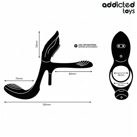 Addicted Toys Double Ring System with Multi-Zone Vibrating Stimulator, Black