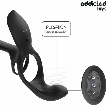 Addicted Toys Double Ring System with Multi-Zone Vibrating Stimulator, Black