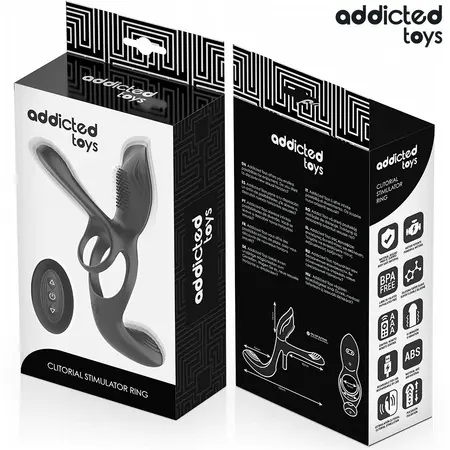 Addicted Toys Double Ring System with Multi-Zone Vibrating Stimulator, Black