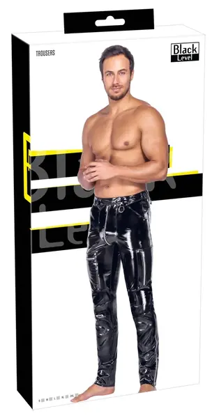 Black Level muške crne pantalone S, elegantna veštačka koža, slim fit kroj