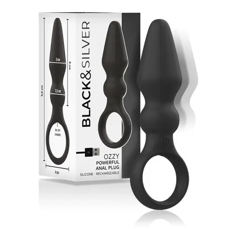 Black&Silver OZZY crni vibrirajući silikonski čep sa dvoslojnim sistemom