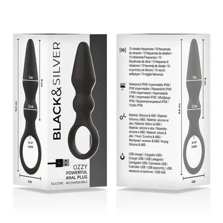 Black&Silver OZZY crni vibrirajući silikonski čep sa dvoslojnim sistemom