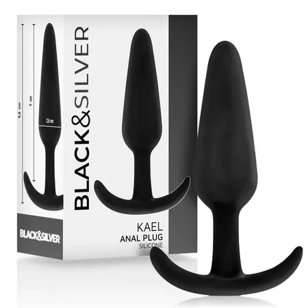 Black&Silver Hansel silikonski analni čep sa srednjom drškom, dužine 9.8 cm, sa baršunasto mekom površinom