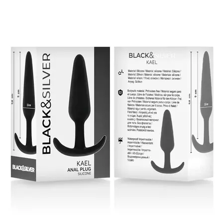 Black&Silver Hansel silikonski analni čep sa srednjom drškom, dužine 9.8 cm, sa baršunasto mekom površinom