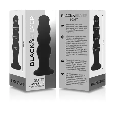 Black&Silver Scott Premium silikonski analni čep crne boje, dužine 12.5 cm, izrađen od medicinskog silikona