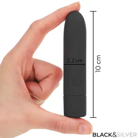 BLACK & SILVER GERI Compact USB Vibrating Device, 8 Modes, Black, 10cm