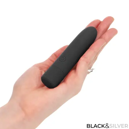 BLACK & SILVER GERI Compact USB Vibrating Device, 8 Modes, Black, 10cm