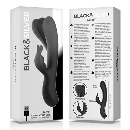 BLACK&SILVER Jamie Rechargeable Silicone Dual-Action Stimulator Black