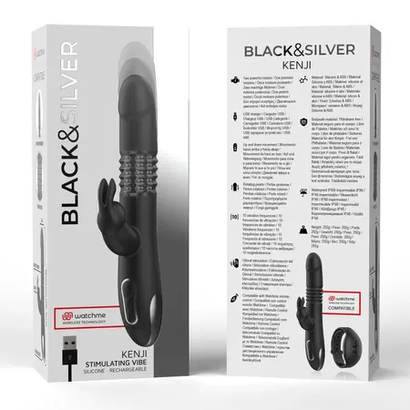 Black&Silver Kenji intimni uređaj sa bežičnim povezivanjem od silikona, 24.5 cm