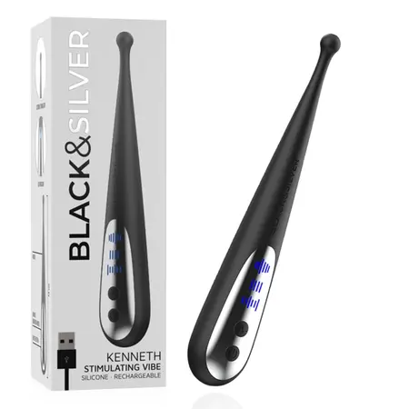 Black&Silver Kenneth Model, precizni silikonski vibrator od 19 cm sa USB punjenjem
