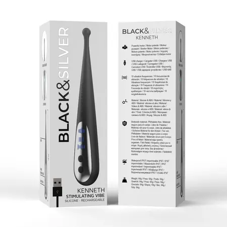 Black&Silver Kenneth Model, precizni silikonski vibrator od 19 cm sa USB punjenjem