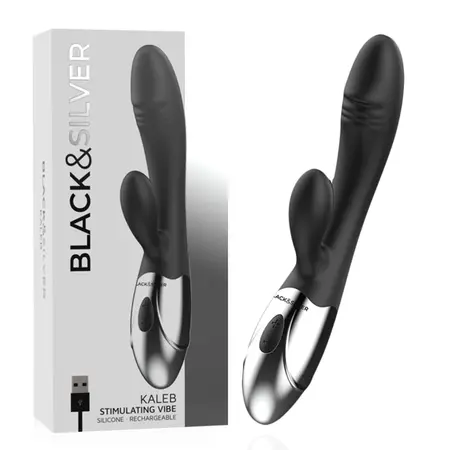 Black&Silver Kaleb silikonski intimni masažer sa dva motora 20cm crni