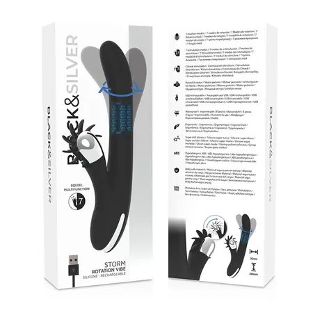 Black&Silver Bunny Storm rotirajući vibrator sa USB punjenjem od silikona 24cm
