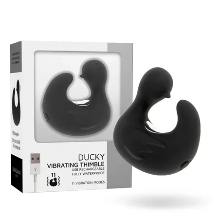 Black&Silver DuckyMania punjivi silikonski masažer za prst, crni