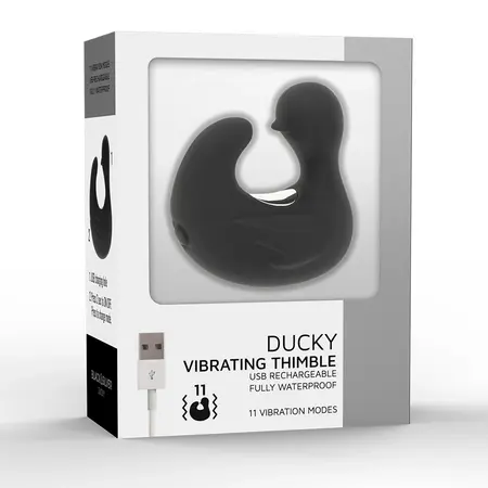 Black&Silver DuckyMania punjivi silikonski masažer za prst, crni