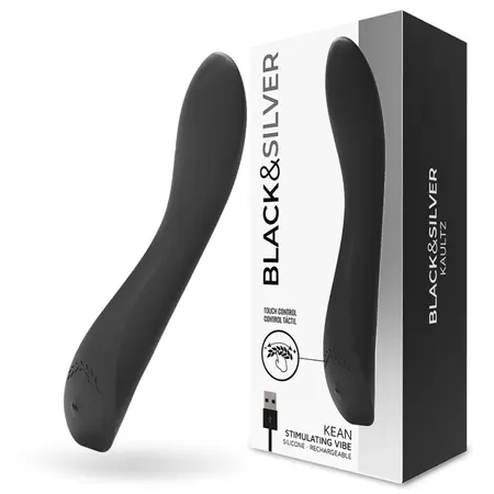 Black & Silver Kean Touch Control intimni masažer, silikon, USB, 204mm