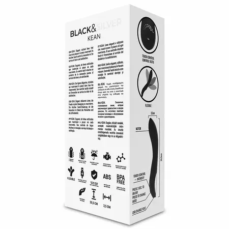 Black & Silver Kean Touch Control intimni masažer, silikon, USB, 204mm