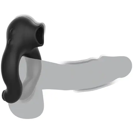 Black&Silver Licking punjivi silikonski intimni prsten sa 3 motora crni
