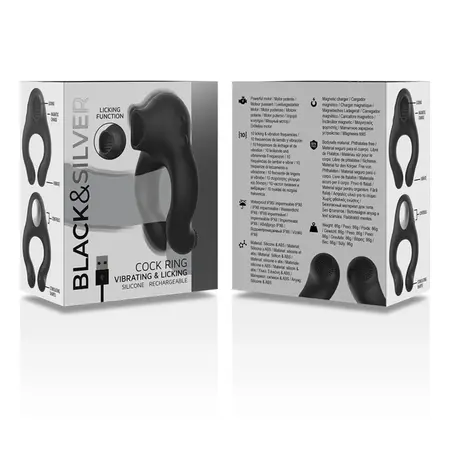 Black&Silver Licking punjivi silikonski intimni prsten sa 3 motora crni