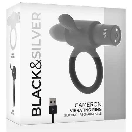 BLACK&SILVER Cameron Black Rechargeable Silicone Ring, 10 Modes, Waterproof