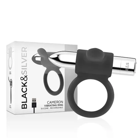 BLACK & SILVER Cameron Intimate Rechargeable Ring Silver, 10 Modes, Waterproof