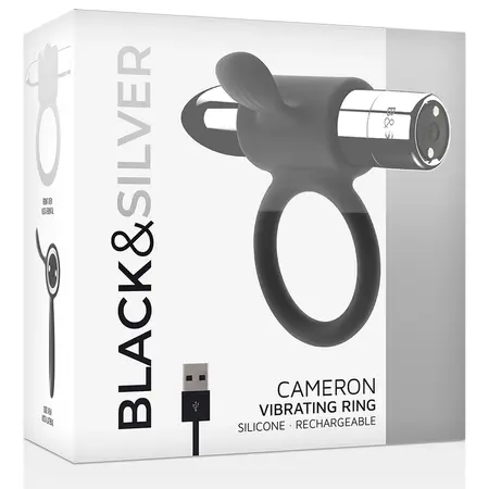BLACK & SILVER Cameron Intimate Rechargeable Ring Silver, 10 Modes, Waterproof