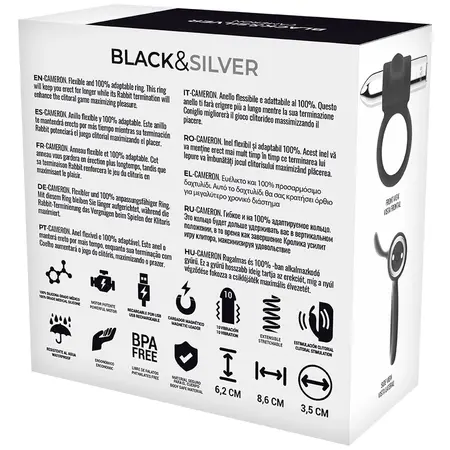 BLACK & SILVER Cameron Intimate Rechargeable Ring Silver, 10 Modes, Waterproof