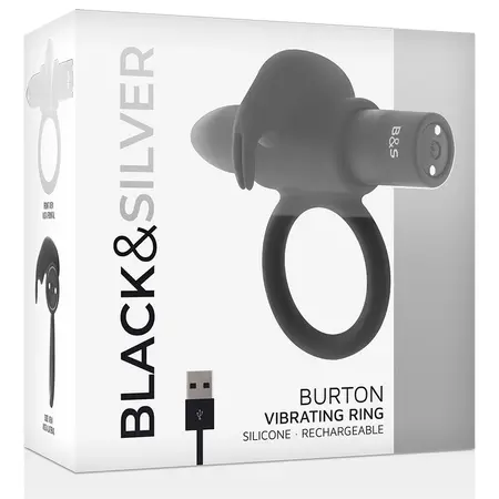 Black&Silver Burton Intimate Ring 10 Modes Rechargeable Black Silicone