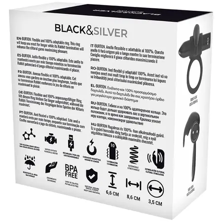 Black&Silver Burton Intimate Ring 10 Modes Rechargeable Black Silicone
