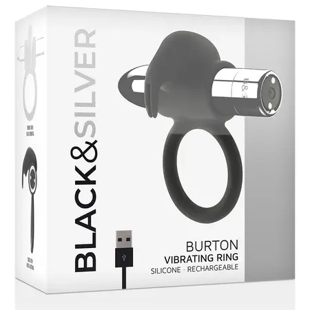 BLACK&SILVER Burton Rechargeable Ring 10 Modes - Medical Silicone, Waterproof