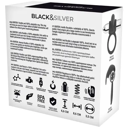 BLACK&SILVER Burton Rechargeable Ring 10 Modes - Medical Silicone, Waterproof