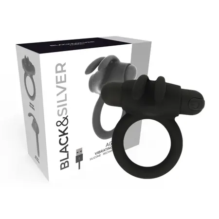 Black & Silver Agron 2.0 Vibrating Support Ring, USB Rechargeable, Silicone