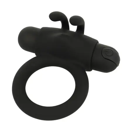 Black & Silver Agron 2.0 Vibrating Support Ring, USB Rechargeable, Silicone