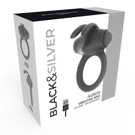 Black & Silver Agron 2.0 Vibrating Support Ring, USB Rechargeable, Silicone
