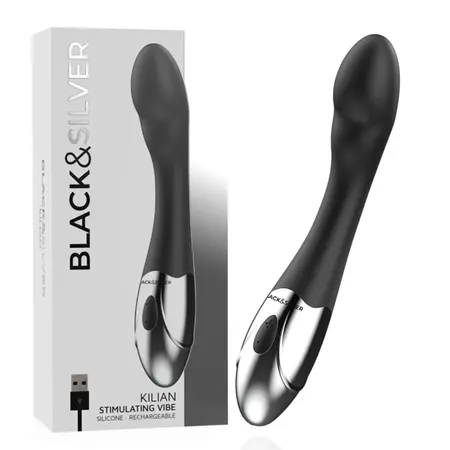 Black&Silver Kilian vibrator sa USB punjenjem od super mekog silikona 20cm