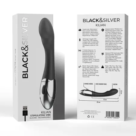 Black&Silver Kilian vibrator sa USB punjenjem od super mekog silikona 20cm