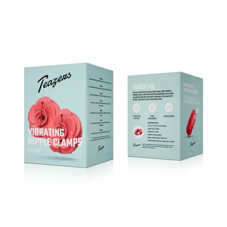 Teazers Vibrating Silicone Nipple Clamps Red - Adjustable & Rechargeable