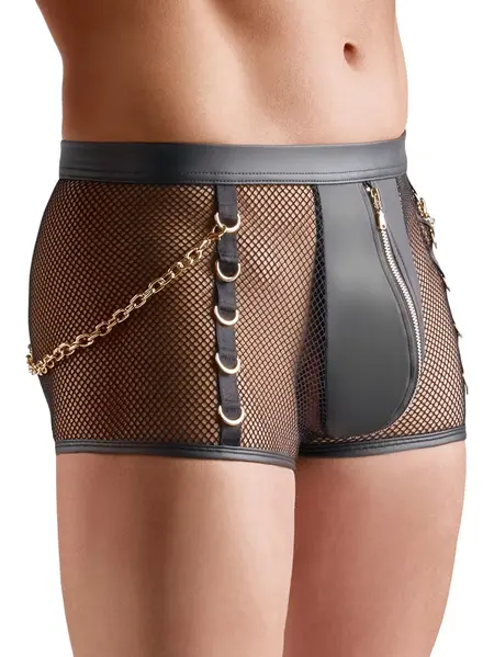Svenjoyment muške mrežaste XL pantalone sa wetlook efektom i zlatnim detaljima