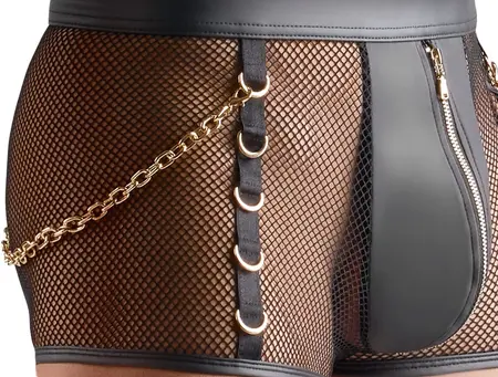 Svenjoyment muške mrežaste XL pantalone sa wetlook efektom i zlatnim detaljima